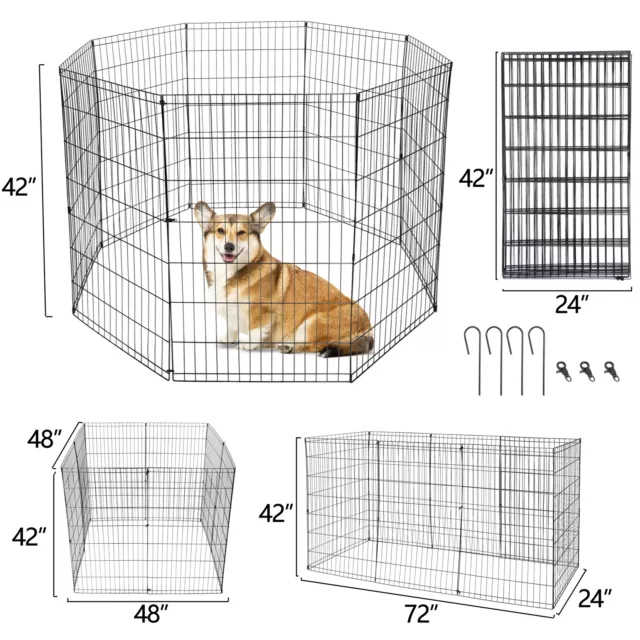 42" 8 Panels Dog Playpen Pet Fence Crate Cage Kennel Metal Exercise Pen Foldable