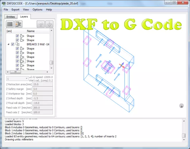 Software for Converting 2D DXF Drawings to CNC Machine G-Code mill router