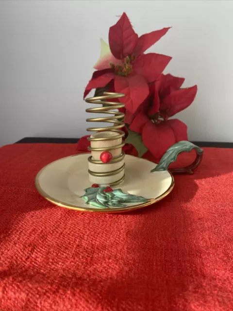 Department 56 Holiday Candlestick with Handle Holly & Berry Design.  Christmas!