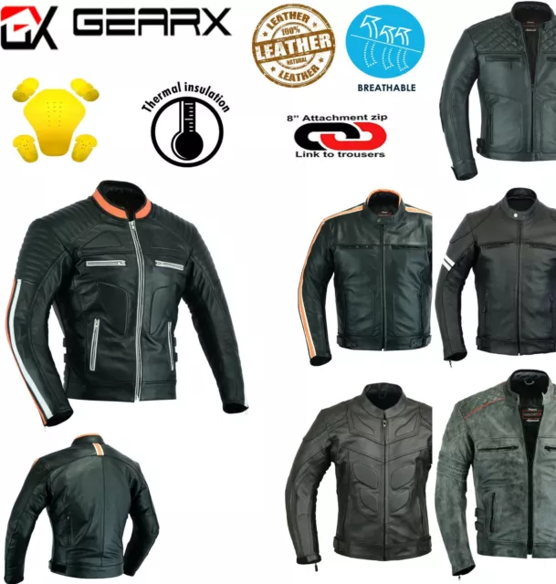 GearX Motorbike Leather Jacket Motorcycle Protective Jacket Coat