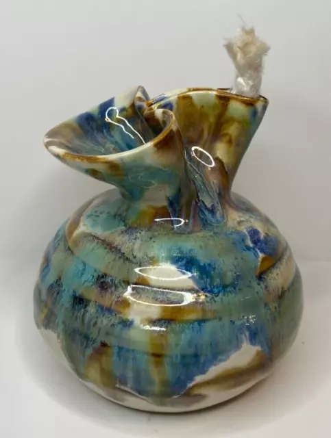 Erik Hertz Pottery Oil Lamp Candle Signed Handmade