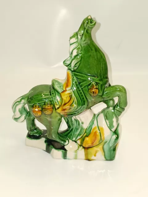 Vintage Chinese Tang Dynasty Drip Style Glaze, Ceramic War Horse Figurine tri