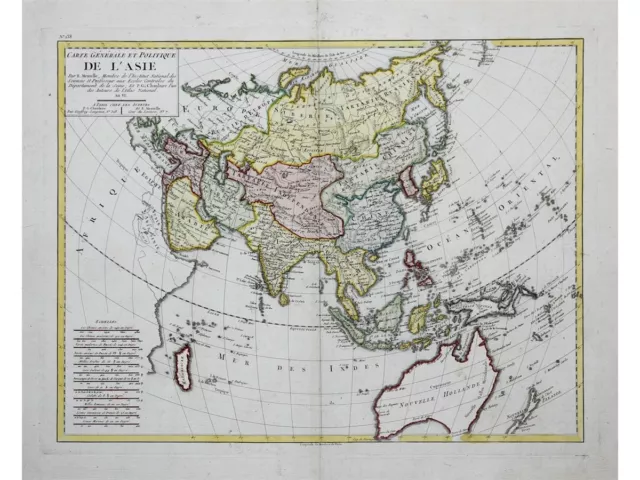 Asia Continent, antique map Carte Generale et Politique De L’Asie, Mentelle 1798