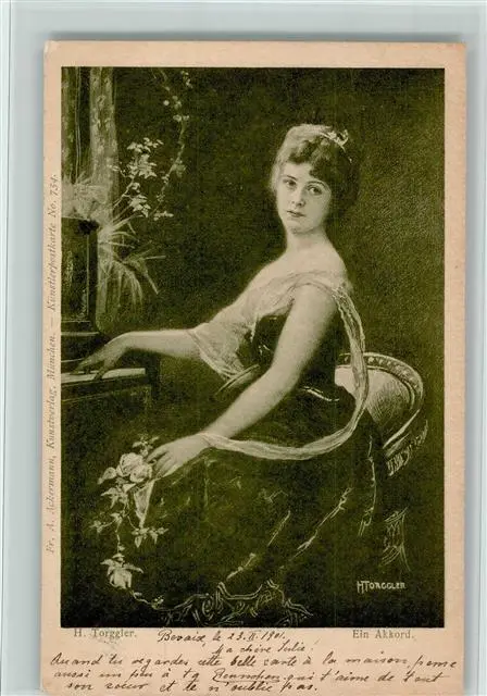 10542657 - Gemaelde von Torgler - Frau am Spinett AK Ackermann 754 Klavier 1901