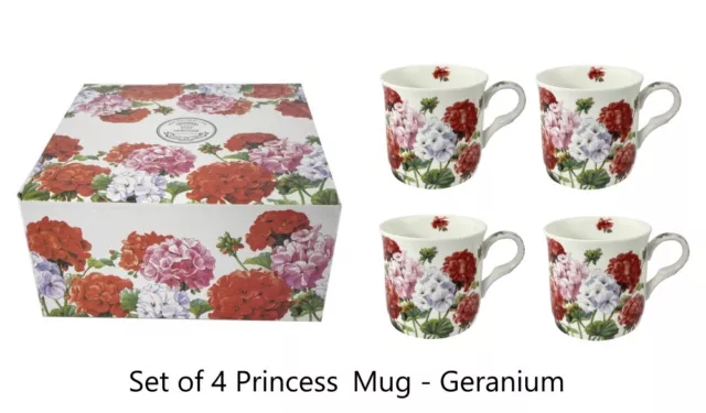 Set 4 Heritage Stoke On Trent Fine Bone China Princess Mug - Geranium