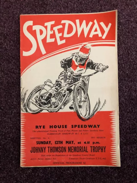 Speedway programme Rye House Johnny Thomson Memorial 12th May 1957