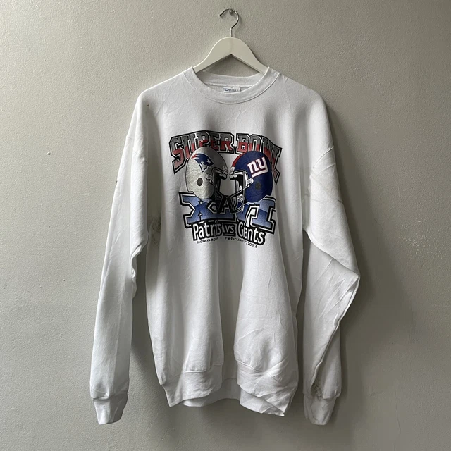 NFL Super Bowl Sweatshirt XLVI 2012 Patriots vs Giants White Large Port & Comp.