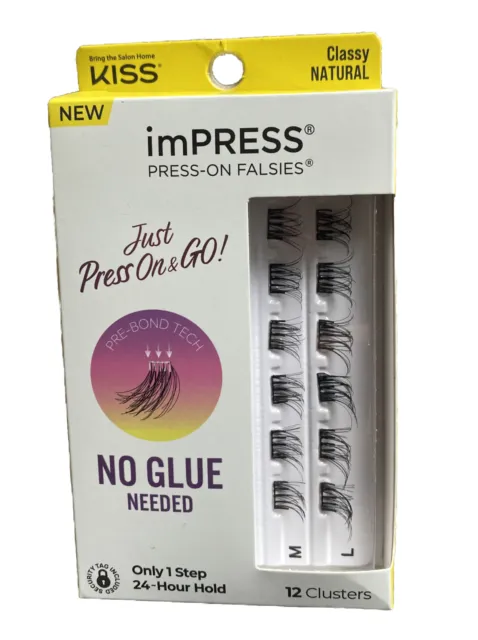 KISS Press N Go CLASSY NATURAL Press On Falsies 12 Clusters No Glue Needed