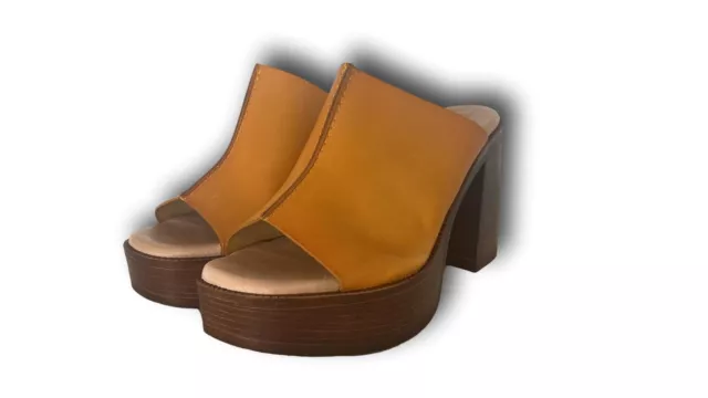RAQUEL PEREZ Sanskrit Sandales Femmes Sabot Avec Talon Véritable Cuir Jaune 2
