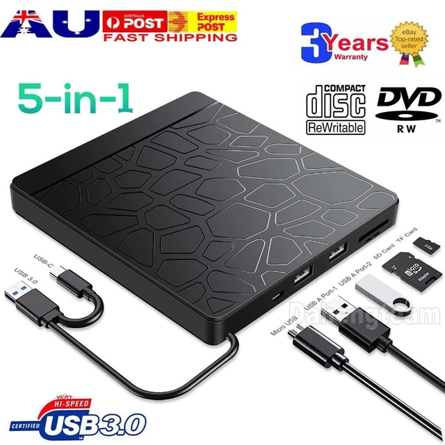 USB 3.0 External DVD CD Writer Burner Reader Player Optical Drives for PC Laptop