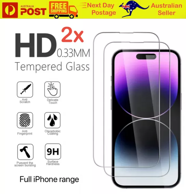 2xTempered Glass Screen Protector For iPhone 15 14 13 12 11 Pro XS Max XR 8 Plus