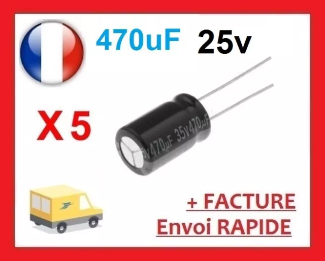 LOT 5X Condensateur chimique Radial 470uF 470µF 25V 105°C PANASONIC