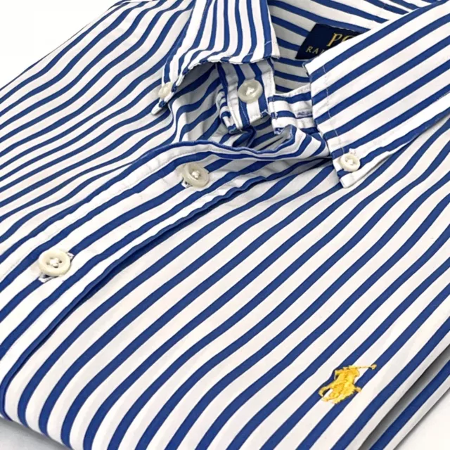 Polo da uomo Ralph Lauren blu bianco a righe manica lunga taglia M media