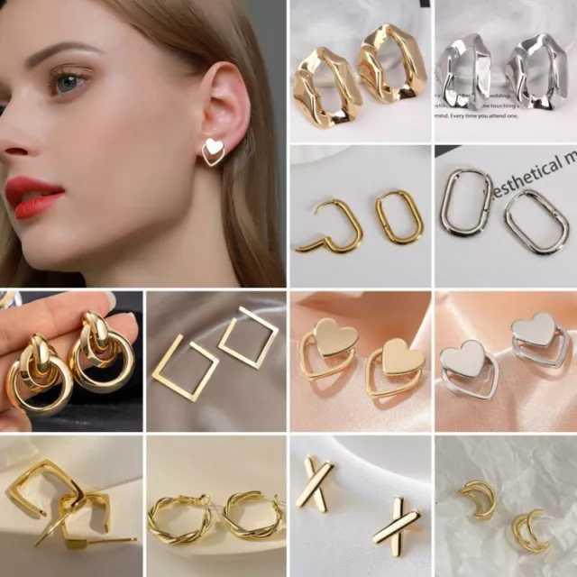 Minimalist Gold/Silver Plated Round Earrings Stud Drop Dangle Women Jewellery 2
