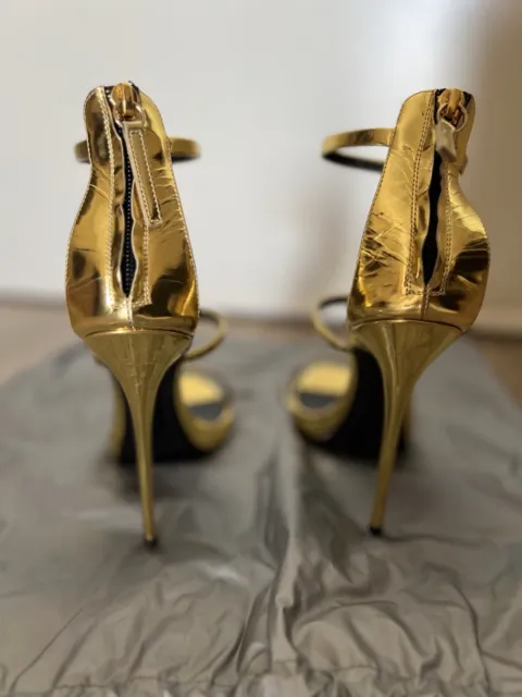 Giuseppe Zanotti Harmony Three Strap Sandal Heel Gold Patent 36 3