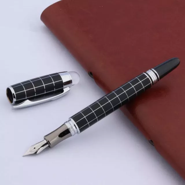 Baoer 79 Executive Metal Fountain Pen, Fine Nib, Black Grid, Includes Converter