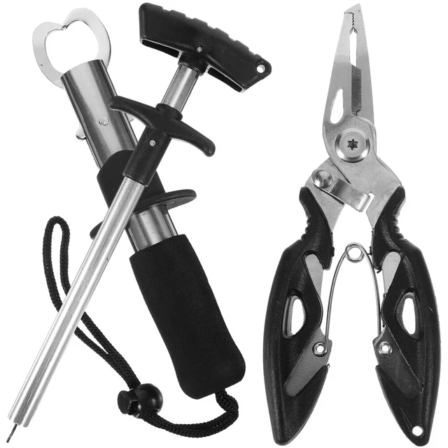 QWORK Set 3 Outils Pêche – Pinces Acier Inox, Extracteur Hameçon, Contrôleur Poisson, Poignée EVA Antidérapant