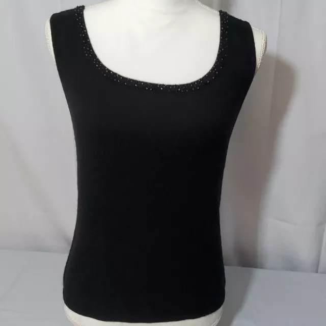 Cashmere Forte Black Beaded Sleeveless Knit Pullover Sweater