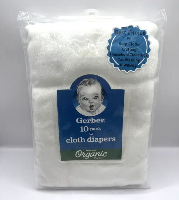 Gerber Cloth Diapers 10 Pack Flat 100% Organic Cotton New