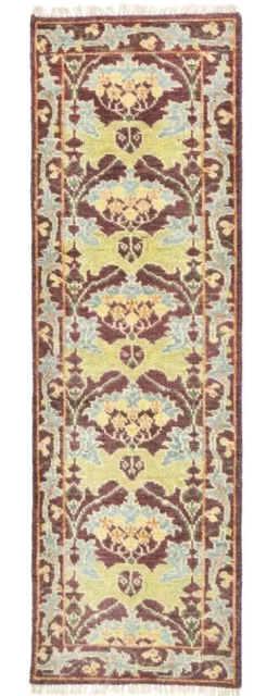 Burgundy William Morris Inspired Runner Hand-Knotted Wool Area Rug