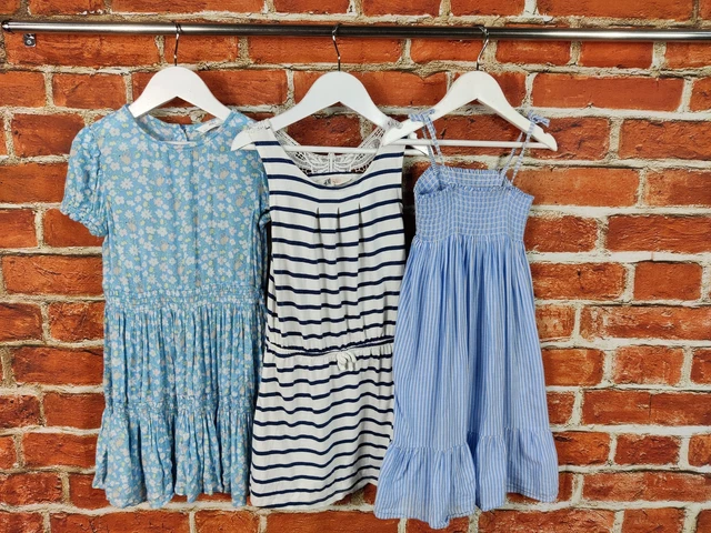 Girls Bundle Age 5-6 Years H&M M&S Blue Casual Summer Dress Floral Stripe 116Cm