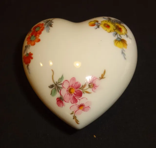 Vintage Chamart Limoges France Heart Shaped Porcelain Floral Trinket Box w Lid