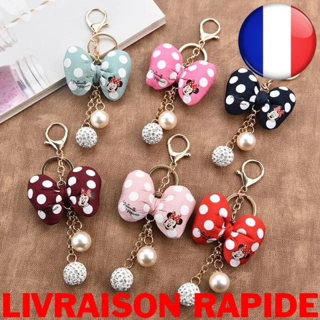 Mode Mickey Porte-clé Nœud Papillon Bijoux Femme Fille Sac Voiture Strass Minnie