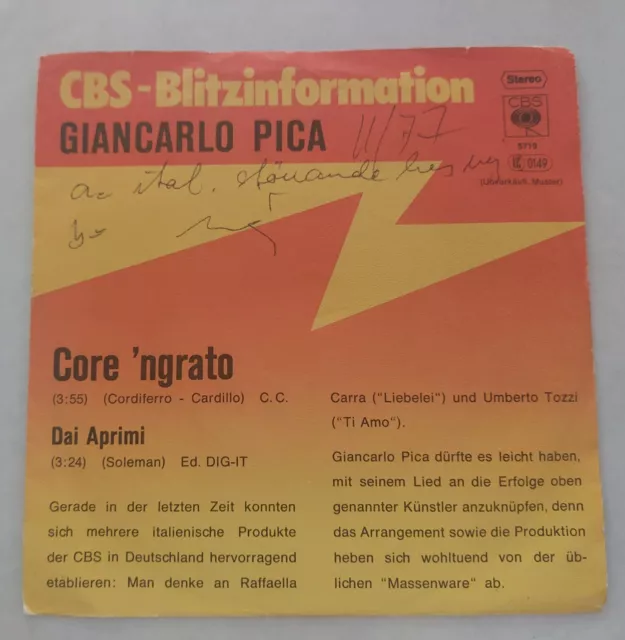 GIANCARLO PICA Core 'Ngrato 45/GER/PROMO 7" Single Vinyl Schallplatte