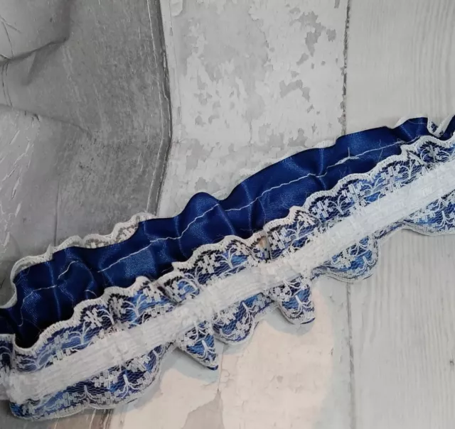 Navy Blue satin ribbon white lace Garter Bride Wedding prom uk