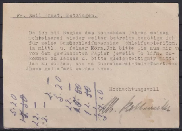 AA081) Französische Zone Württemberg Karte Gebühr bezahlt Rottweil 1945 2