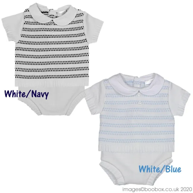 Pex Baby Boys Top in maglia spagnola e pantaloni a marmellata blu bianco blu navy a righe 0-12M
