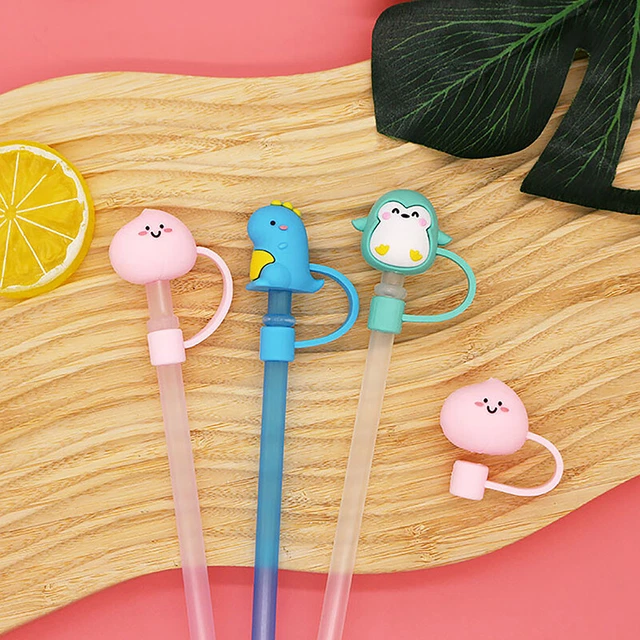 SILICONE SEALING STRAW Plug Reusable Drinking Dust Cap Cartoon Plugs ...