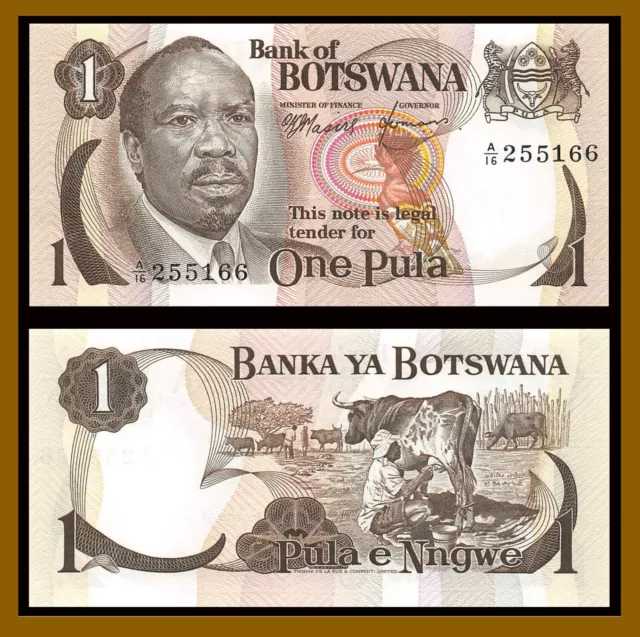 Botswana 1 Pula, 1976 P-1 Sig:1 Seretse Khana Banknote Unc