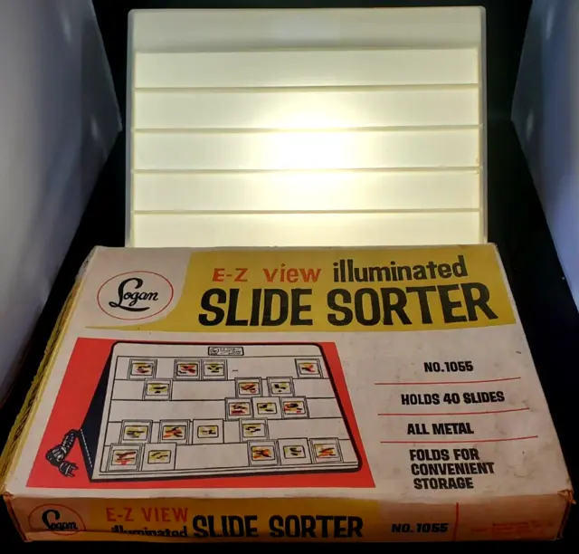 Vintage Logan E-Z View Illuminated Slide Sorter No. 1055  40 Slides Original Box