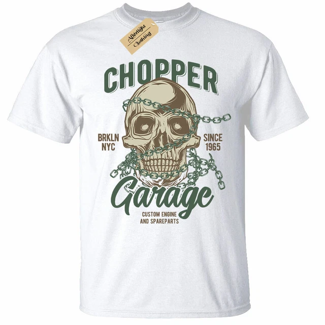 T-shirt Chopper Garage Uomo Skull biker motociclista moto bianca