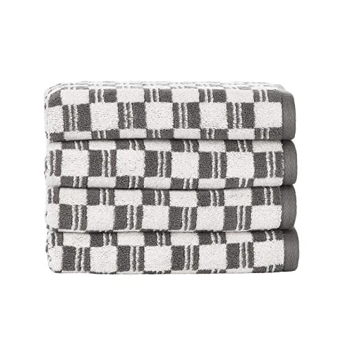 100% Cotton Jacquard 4-Piece Face and Hand Towel Set Soft - Pearl / Charcoal