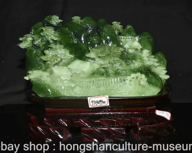 12.4" Chinese Natural Xiu Jade Hand Carving Pavilions Bridge Mountain Statue