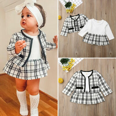 Toddler Baby Boys Girls Winter Outfits Dress Plaid Coat Tops Outwear Clothes Set