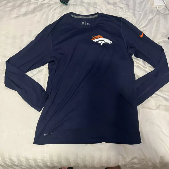 Denver Broncos Nike NFL On Field Dri-Fit Long Sleeve Shirt Men's Navy Used Large