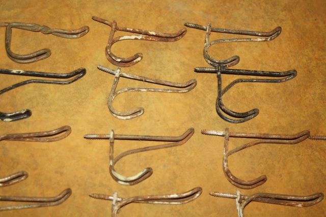 Lot Of 22 Vintage Antique School Screw In Wire and Cast Iron Coat - Hat Hooks 3
