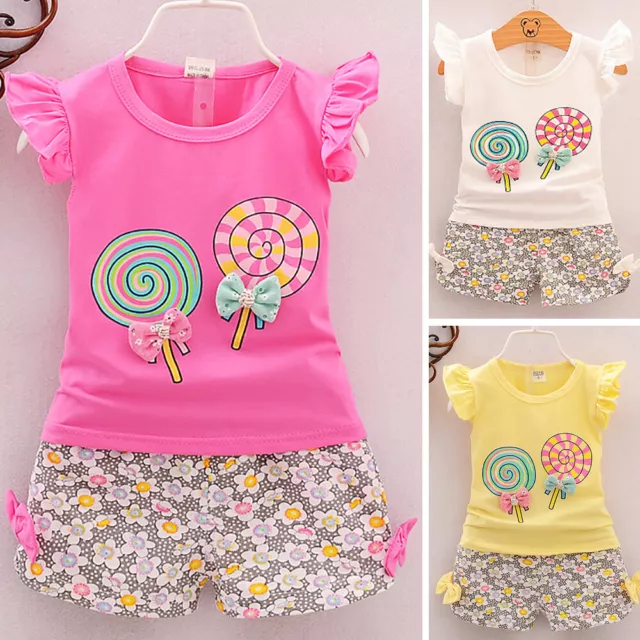 T-shirt top abiti per bambine bambini bambini + pantaloncini floreali pantaloni / set vestiti 8