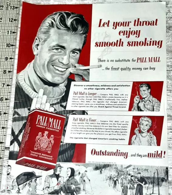 1954 Pall Mall Vintage Print Ad Famous Cigarettes Tobacco Smooth Fine Filter