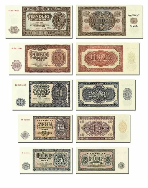 DDR Geldscheine von 1955, 5 bis 100 Mark, TOP Reproduktion
