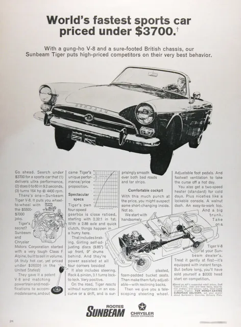 1968 SUNBEAM TIGER V-8 Original Vintage Advertisement ~ MSRP Under $3,700