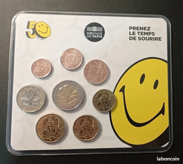 FRANCE 2022 - Miniset série euros qualité BU - 50 Ans du SMILEY - 500 Exempl. 