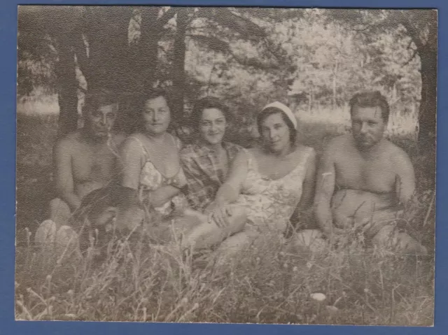 Guys naked torso with girls in swimsuits in nature Soviet Vintage Photo USSR