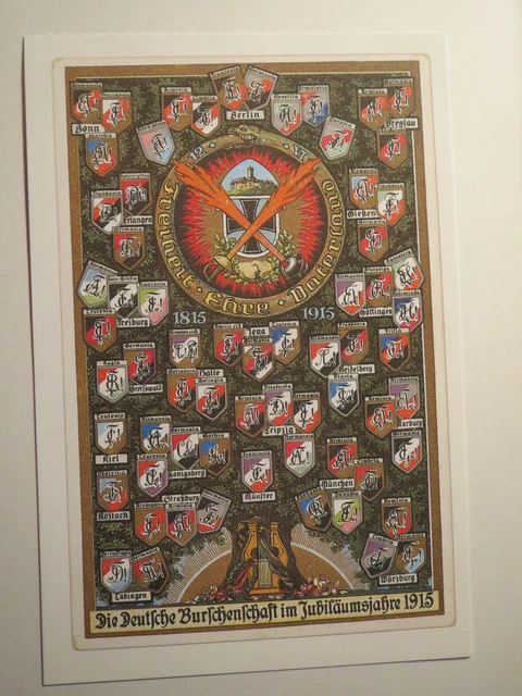 Deutsche Burschenschaft Zirkel Farbschilde Mitglieder 1915 - Karte / Repro