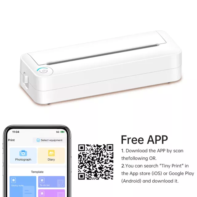 A4 Portable Paper Printer Thermal Printing Wireless BT Connect Mobile P2K5