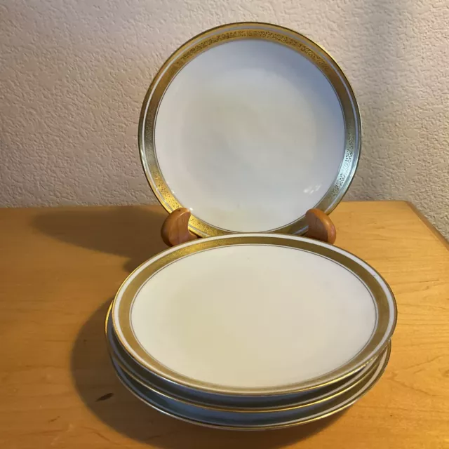 Vintage Pickard Etched China with Tripple Gold Ring- set of 4 Salad Plates