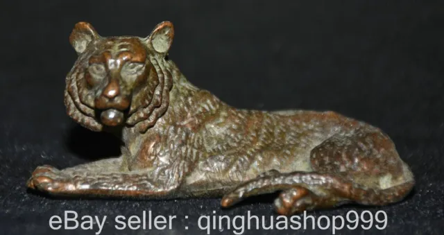 2.8" Old Chinese Red Copper Dynasty Fengshui 12 Zodiac Tiger Statue Sculpture